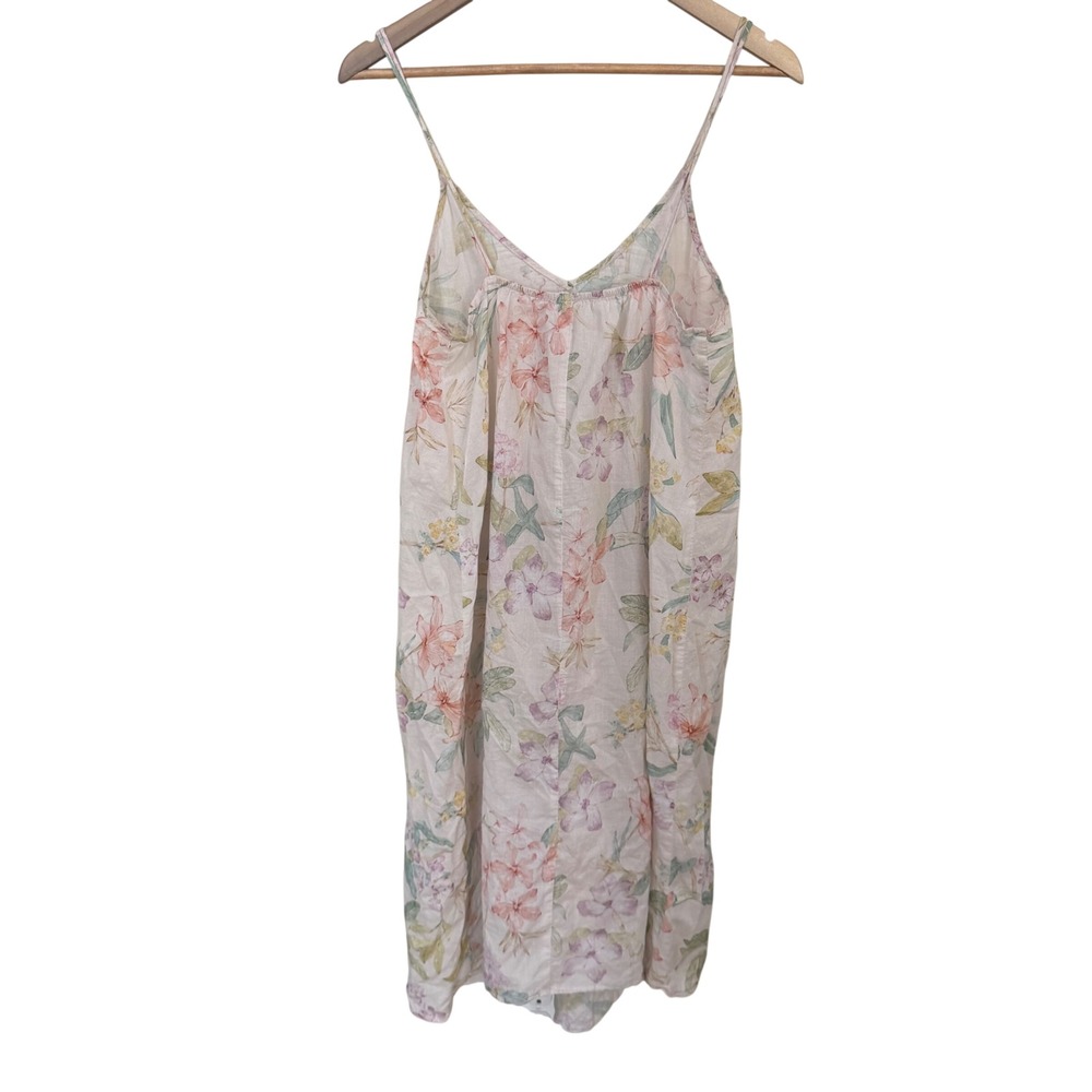Oysho Midi Dress L Multicolor Floral Tropical Linen Blend Spaghetti Strap gown